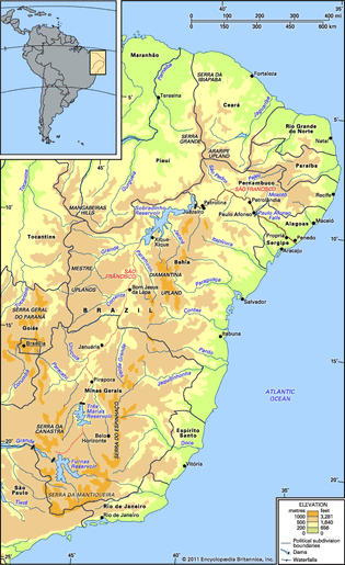 The São Francisco River and its drainage network.