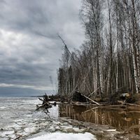 Rybinsk Reservoir on the upper Volga River, northwestern Russia.