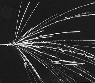 particle tracks from the collision of an accelerated nucleus