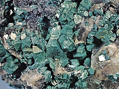 Torbernite crystals from Cornwall, England