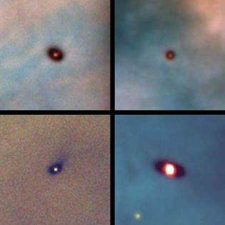 Images taken with the Hubble Space Telescope of four protoplanetary disks around young stars in the Orion Nebula.