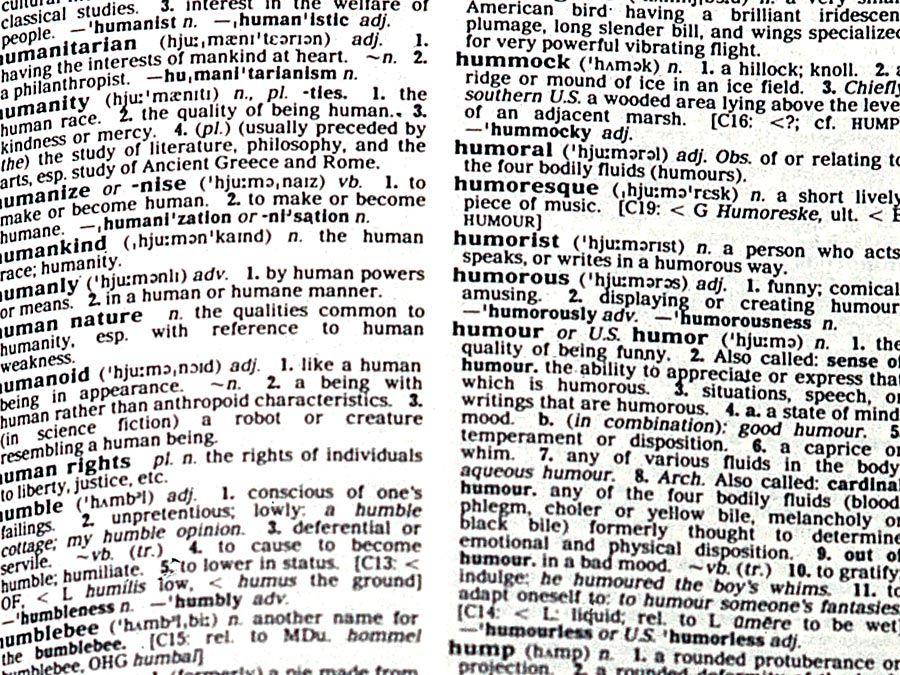 Pages of a dictionary from England (English dictionary, British dictionary, United Kingdom, words, opened book.