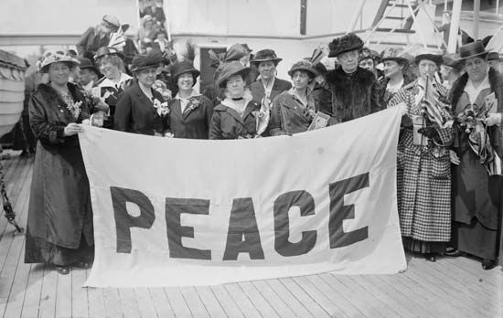 Jane Addams and other delegates en route to the International Congress of Women