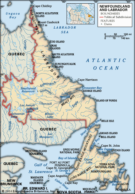 Physical features of Newfoundland and Labrador