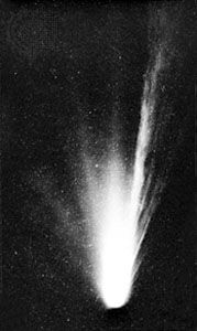 Comet Halley photographed on March 8 and 9, 1986, by the one-metre Schmidt telescope of the European Southern Observatory at La Silla, Chile.