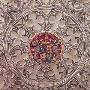 The image shows a portion of the ceiling in St. George's Chapel at Windsor Castle. 