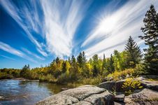 feathery cirrus clouds over Pinawa Dam Provincial Park