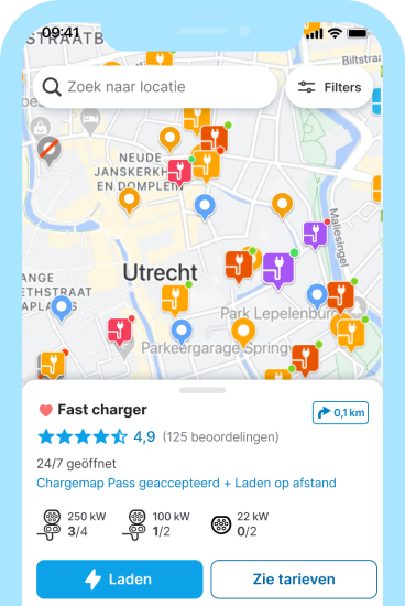 2. Plug bij het laadstation uw elektrische voertuig in en ga naar 'Laden' op het informatieblad van het laadpunt op Chargemap.