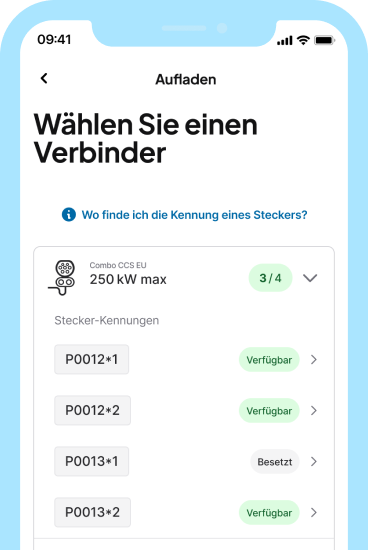 3. Wählen Sie den Anschluss, an den Sie angeschlossen sind, und überprüfen Sie den Tarif, bevor Sie den Ladevorgang starten.