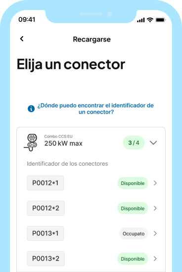 3. Seleccione el conector en el cual enchufó su vehículo y consulte la tarifa antes de lanzar la recarga.