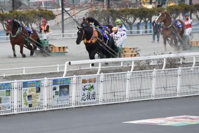 無観客で行われたばんえい競馬の最高峰レース「ばんえい記念」＝帯広市で2020年3月21日午後5時23分、鈴木斉撮影