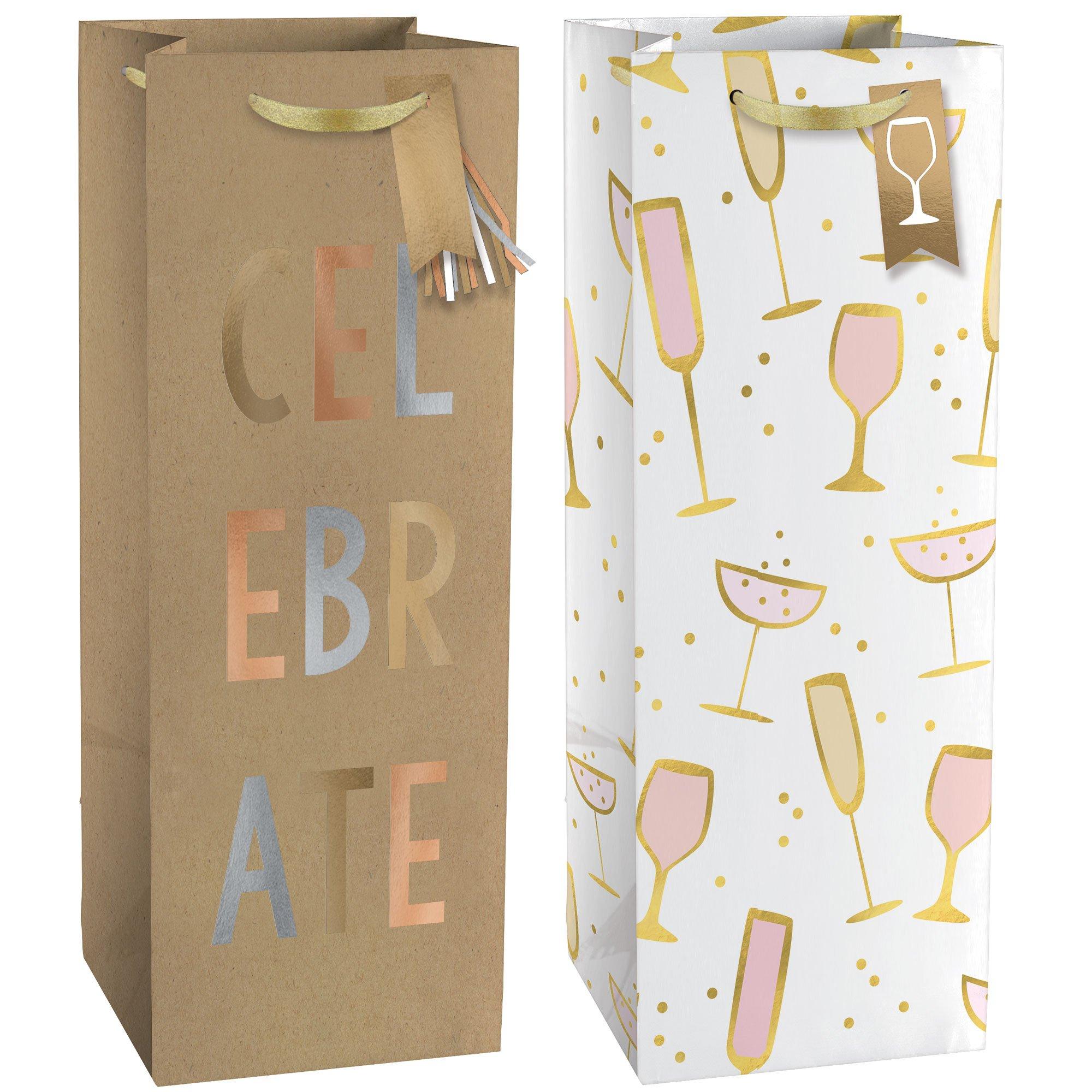 Celebrate Wine Bottle Paper Gift Bags, 2ct