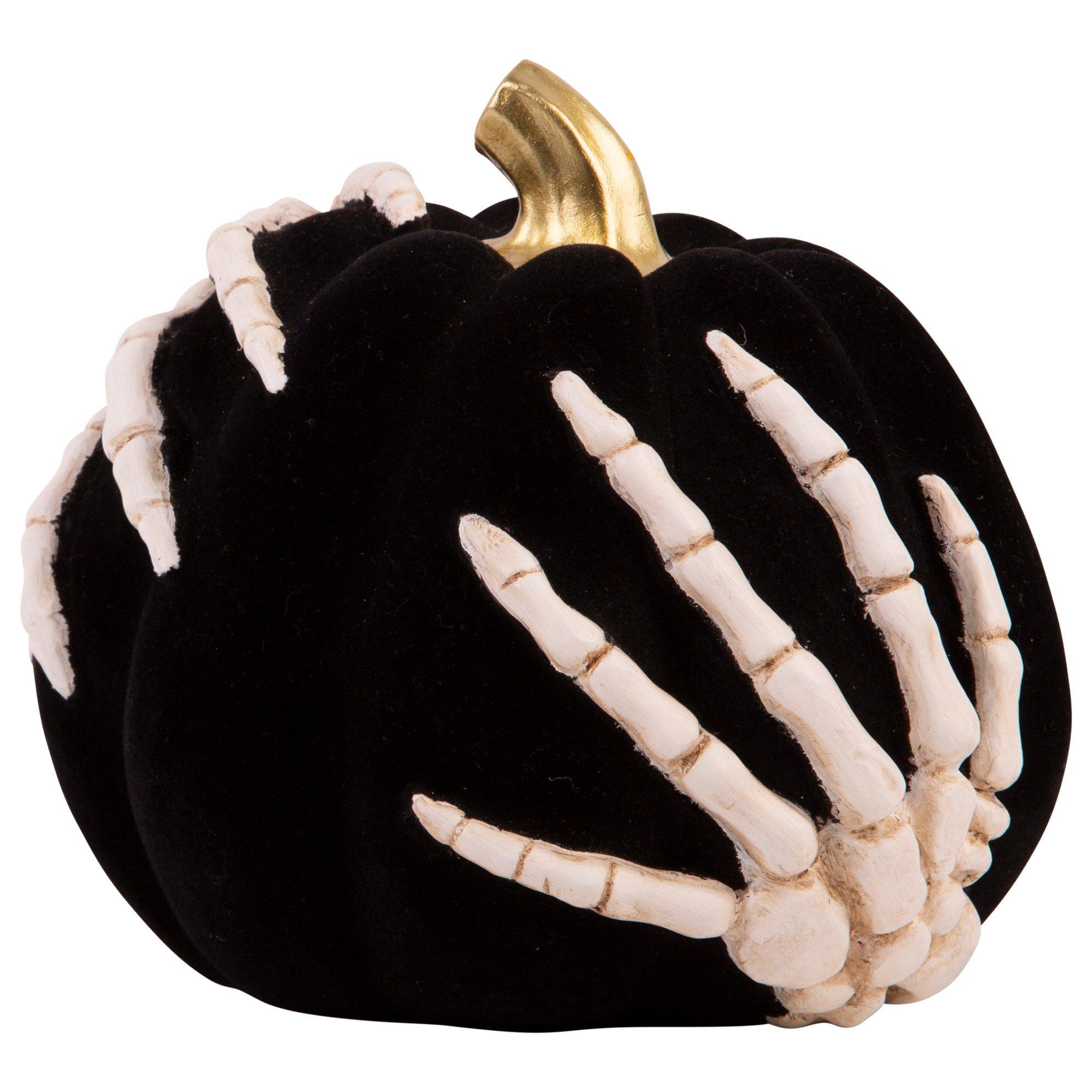 Velvet Skeleton Resin & Stone Pumpkin, 5.4in