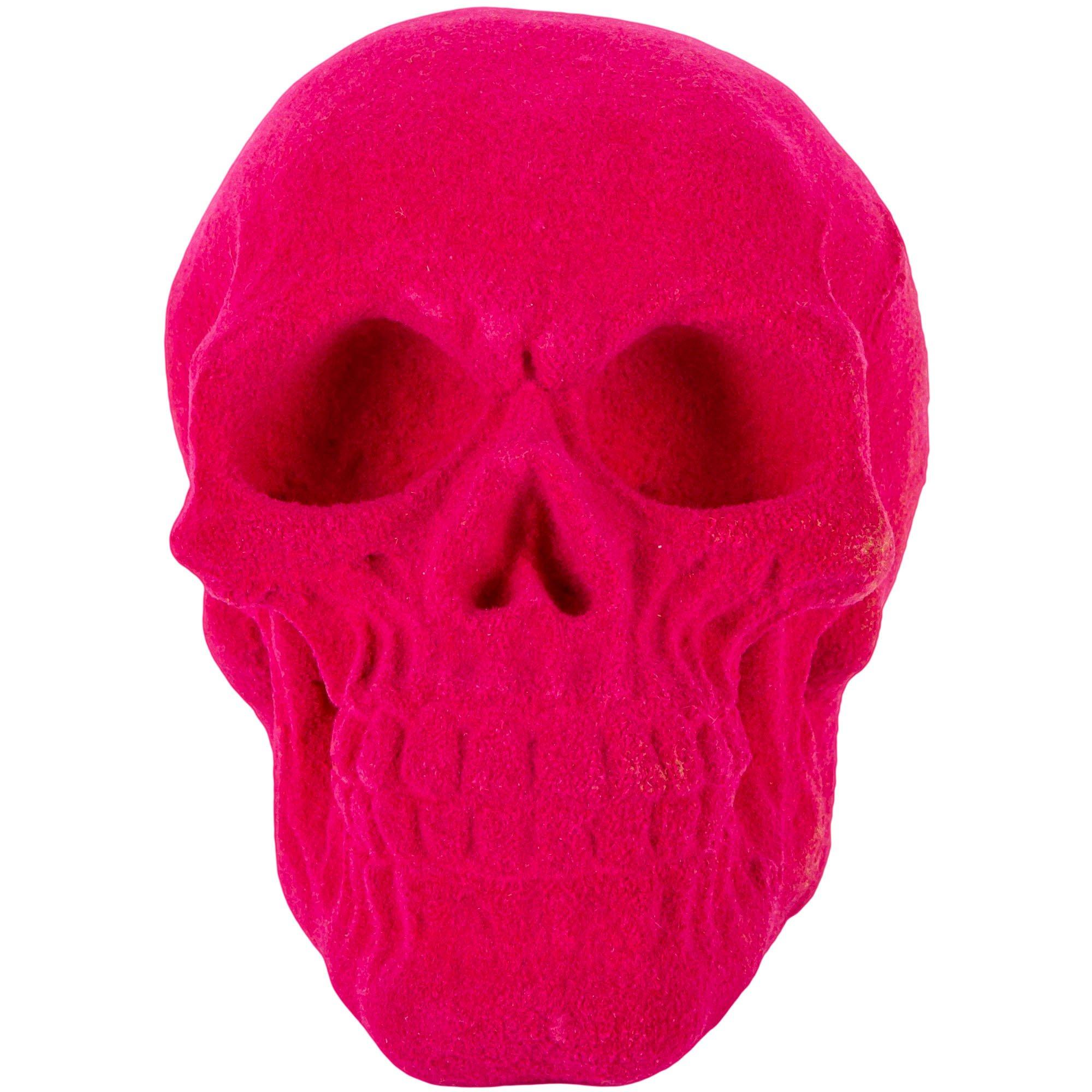 Neon Black Light Reactive Flocked Skull Decoration, 3.46in