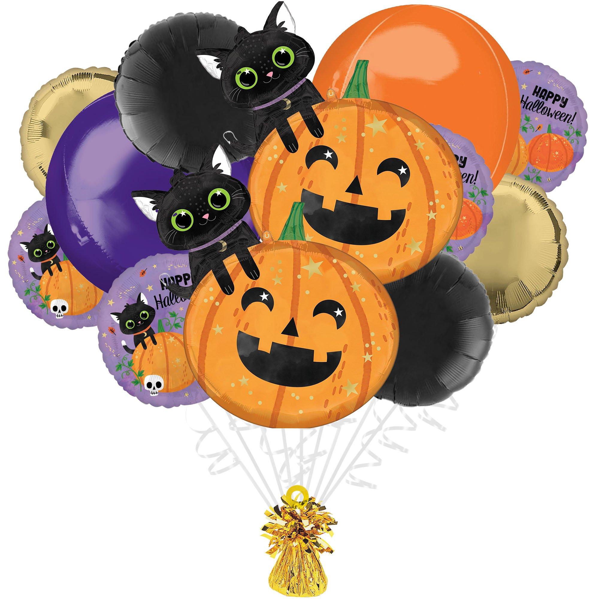 Black Cat & Pumpkin Halloween Foil Balloon Bouquet