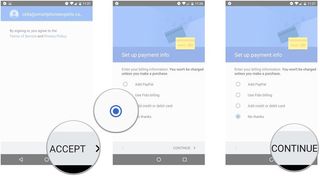 Tap Accept, tap a payment option, tap Continue