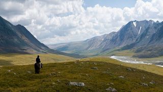 A lonely rider at Altay Mountains.