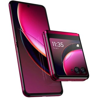 Motorola Razr Plus in viva magenta color open and closed