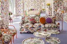 A room with very colorful walls and furniture