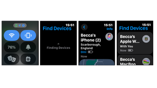 Screenshots of the find my iphone feature on the Apple Watch