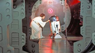 Leia and R2-D2 in the first "Star Wars" film, "A New Hope."