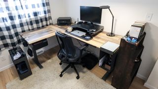 A home office built around the Vari L-Shape Electric Standing Desk