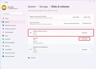 Open partition properties