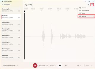 Sound Recorder settings option