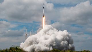 The Falcon 9 rocket taking of from Florida