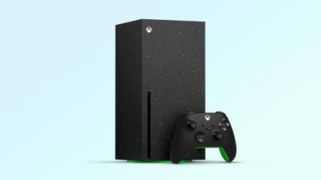 Xbox Series X 2TB Galaxy Black Special Edition console on a blue background