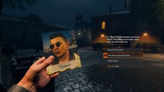 A Call of Duty: Black Ops 6 campaign screenshot showing the player looking at a photograph.