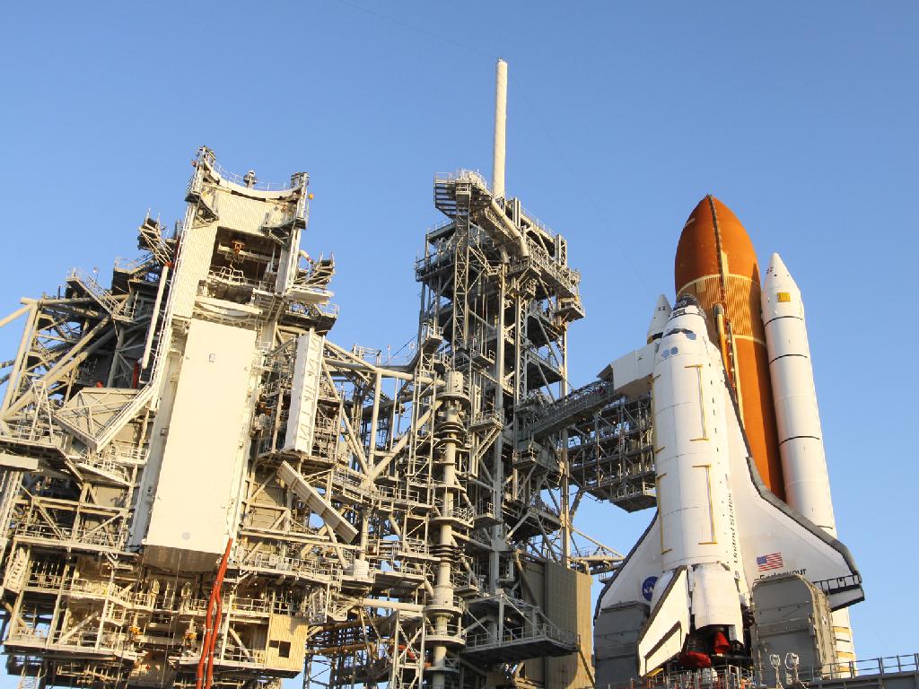 Crews move the primary payload for space shuttle Endeavour&#039;s STS-134 mission into the Payload Changeout Room on Launch Pad 39A at NASA&#039;s Kennedy Space Center in Florida.