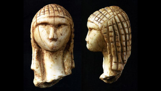 An ivory figurine of a woman from two different angles