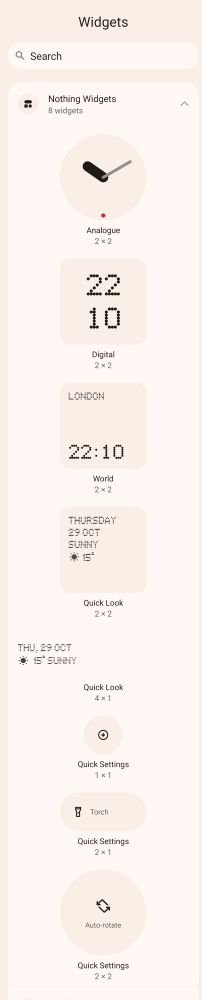 Nothing OS 2.0 available widgets