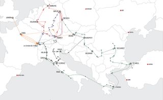 Pictured here are the journeys taken by Corb between 1902–1911: to La Chaux de-Fonds and through Italy, Europe, Germany and 'The East'