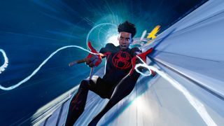 Miles Morales fires his webshooters in Spider-Man: Across the Spider-Verse, one of the best Spider-Man movies