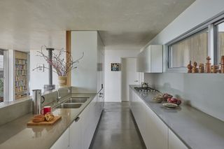 silver lake house in California showing the modern restoration of an existing, modest hillside cabin into a 21st century home