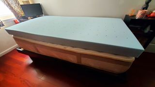 Lucid Gel Memory Foam Mattress Topper on a Saatva Loom and Leaf bed