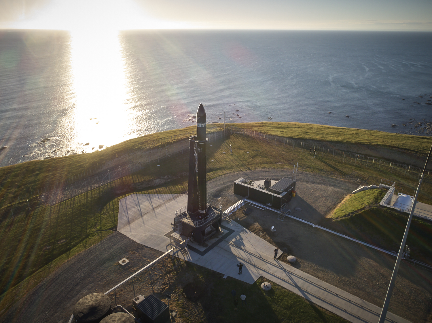 A Rocket Lab Electron rocket sits on the launchpad at the company&#039;s launch facility in New Zealand, ahead of a test flight. The launch window opens Dec. 8, 2017.