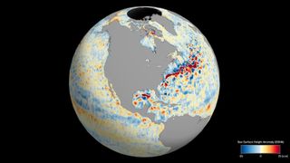 a map of Earth with different colors marking different depths of water across the globe