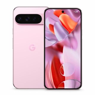 Google Pixel 9 Pro XL in rose quartz against white background.