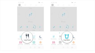Tap the log exercise button, or tap the log food button, or tap the log water button.