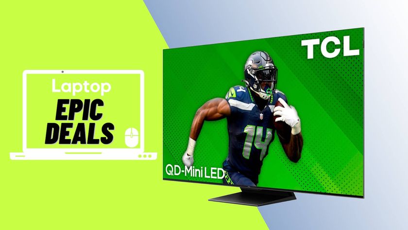 Super Bowl TV deals TCL QM7 TV against green and blue background