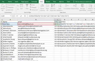 Create an HTML Table in Excel