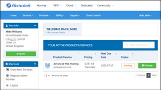 Hostwinds' account control panel