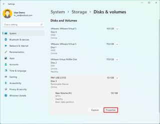 Open USB volume properties