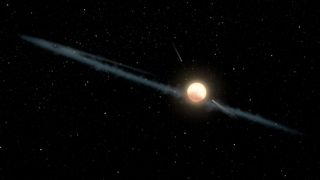 This artist's illustration depicts a hypothetical dust ring orbiting KIC 8462852, also known as Boyajian's Star or Tabby's Star.