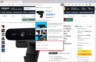 Microsoft Edge shopping popup information