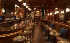 Bar with ceiling lamps and countertop