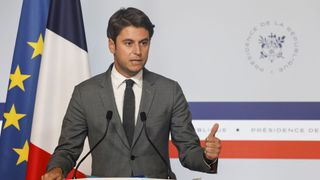 France&#039;s Prime Minister Gabriel Attal addresses a press conference after a security and defence council at the Elysee presidential palace in Paris on May 16, 2024.